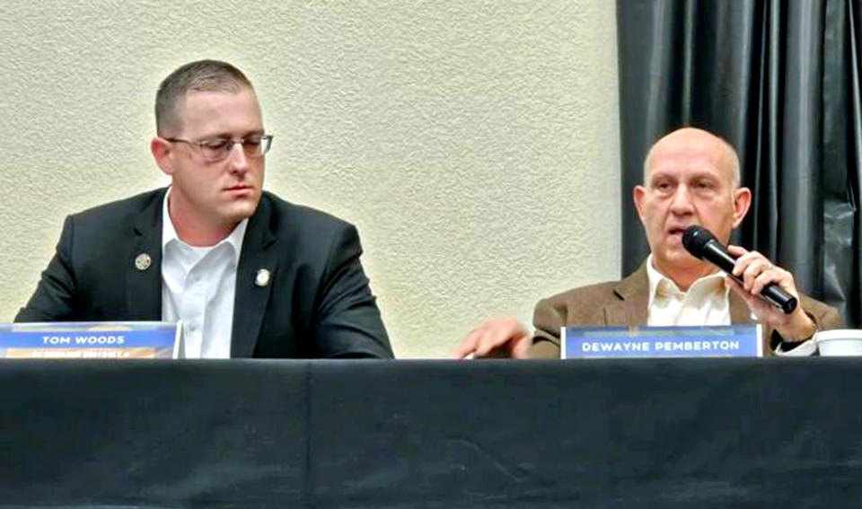 State Senators Tom Woods, left, and Dewayne Pemberton, answered questions at the Legislative Update Feb. 23, 2024, in Tahlequah. Lee Guthrie/Tahlequah Daily Press