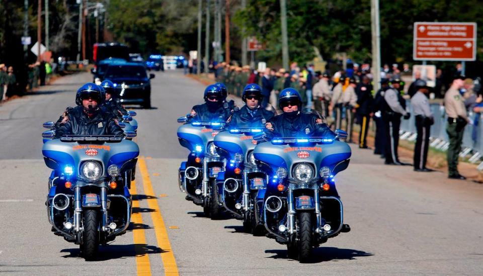 The funeral procession for Rosalynn Carter leaves Maranatha Baptist Church Wednesday afternoon. 11/29/2023 Mike Haskey/mhaskey@ledger-enquirer.com