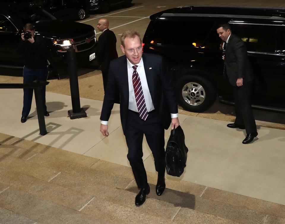 Acting U.S. Defense Secretary Patrick Shanahan arrives at the Pentagon for the first time in his official capacity, on Jan. 2, 2019 in Arlington, Va.
