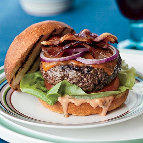 Cheddar BLT Burgers with Tarragon Russian Dressing