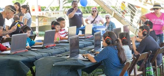 Students take part in an EIEF exhibition at Port San Antonio in the spring of 2019.