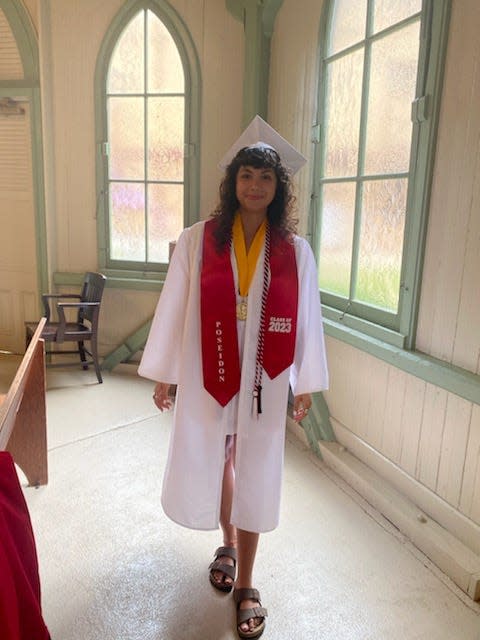 Teresa Kinney is shown at her graduation. Her graduation speech was cut from the ceremonies.