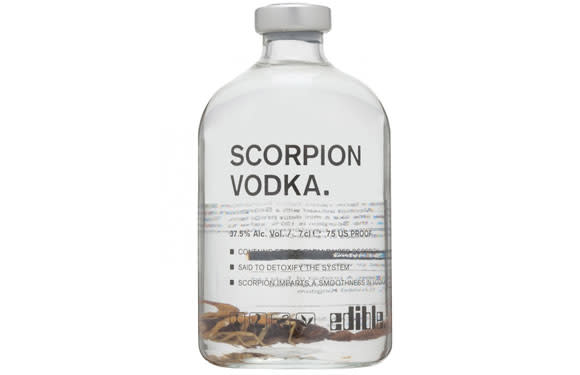 <b>3. Scorpion Vodka:</b> To everyone who considers vodka to be the ladies’ poison, think again. Vodka is a strong concoction, and the Russian’s love it. Albeit this time around they’ve taken it to the next level. Scorpion Vodka has a full-length scorpion preserved vodka in it. And is used as an aphrodisiac in south-east Asia and for medicinal uses such as back and muscle pain. Oh, and the scorpion is edible, along with its stinger.