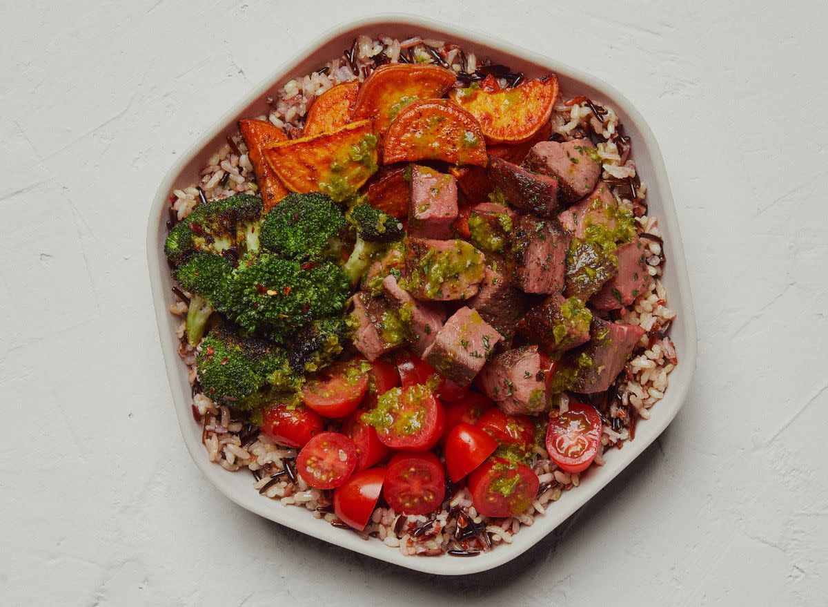 bowl of caramelized steak from Sweetgreen