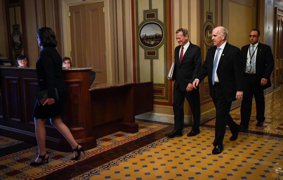 U.S. Supreme Court Chief Justice John Roberts arrives at the U.S. Capitol in Washington on Jan. 16, 2020.