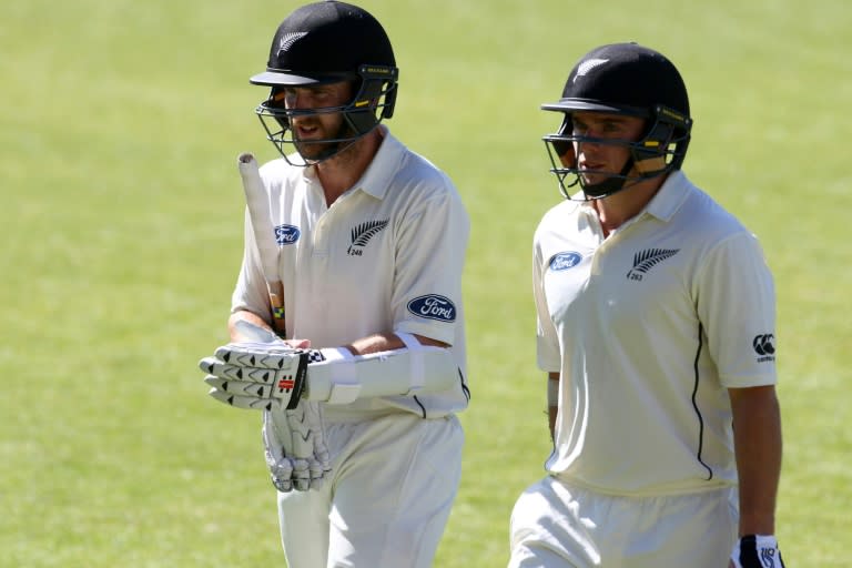 New Zealand's Kane Williamson (left) and Tom Latham put on 156 for the second wicket in the first Test against Zimbabwe in Bulawayo on July 29, 2016