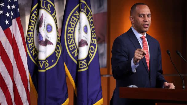 PHOTO: FILE - House Minority Leader Rep. Hakeem Jeffries speaks during a weekly news conference at the U.S. Capitol, April 28, 2023 in Washington, DC. (Alex Wong/Getty Images, FILE)