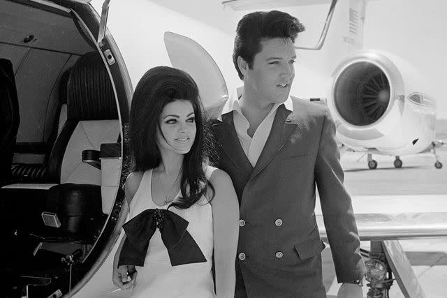 Bettmann/Getty Newlyweds Priscilla Presley and Elvis Presley preparing to board their private jet following their wedding at the Aladdin Resort and Casino in Las Vegas