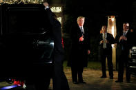 U.S. President-elect Donald Trump gives a thumbs up to the media as he arrives at a costume party at the home of hedge fund billionaire and campaign donor Robert Mercer in Head of the Harbor, New York, U.S., December 3, 2016. REUTERS/Mark Kauzlarich