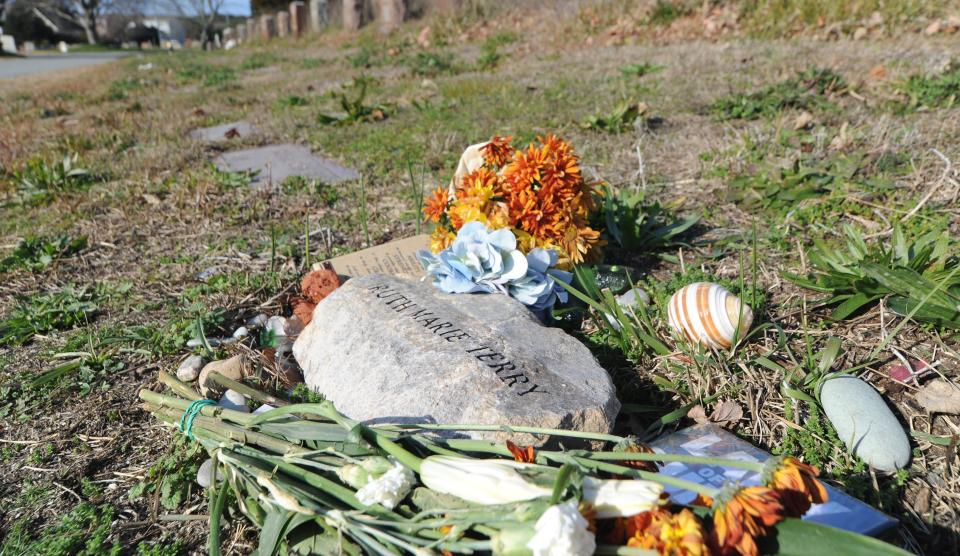 PROVINCETOWN -- 11/27/22 -- An engraved stone has been placed at the gravesite of Ruth Marie Terry. The woman was once known as the Lady of the Dunes as her remains had been unidentified after she was found in the Provincetown dunes in 1974. DNA helped to make an identification recently. 
Merrily Cassidy/Cape Cod Times