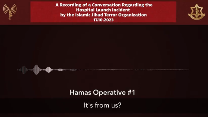<strong>以色列國防軍公佈一段錄音，稱哈瑪斯成員承認轟炸加薩城醫院。（圖／翻攝自X＠IDF）</strong>