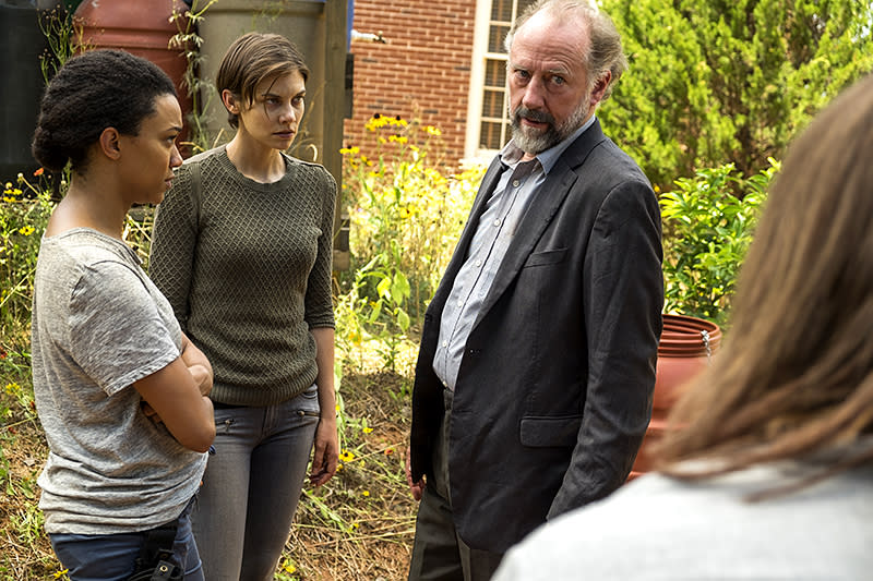 Sonequa Martin-Green as Sasha, Lauren Cohan as Maggie, Xander Berkeley as Gregory, and Tom Payne as Jesus in ‘The Walking Dead’ (Photo: Gene Page/AMC)