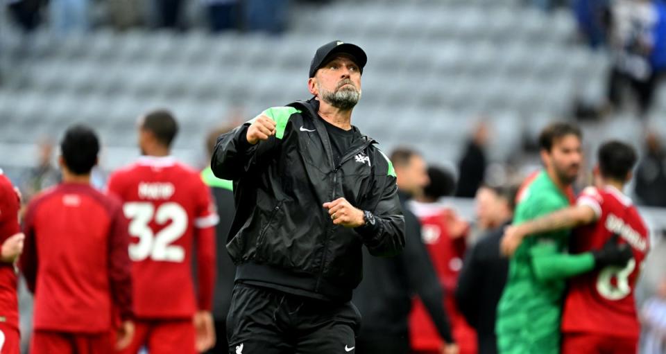 Jurgen Klopp celebrates after Liverpool came back to beat Newcastle (Getty)