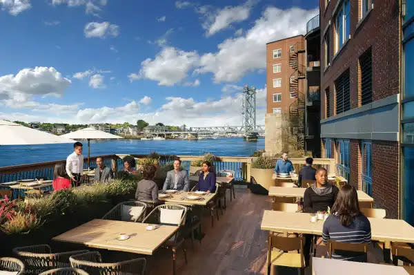 Part of the deck expansion adding additional outdoor seating at Portsmouth's Martingale Wharf restaurant and bar