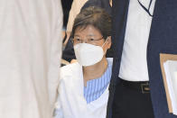 Former South Korean President Park Geun-hye arrives at a hospital in Seoul, South Korea, on July 20, 2021. South Korea on Friday, Dec. 24, 2021 says it will grant a special pardon to Park, who is serving a lengthy prison term for a series of corruption charges. (Yonhap via AP)