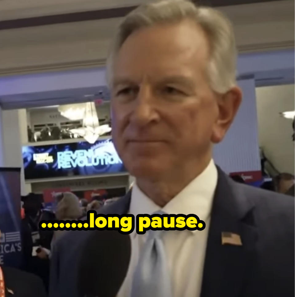 Tommy Tuberville blank stare with caption "......long pause"