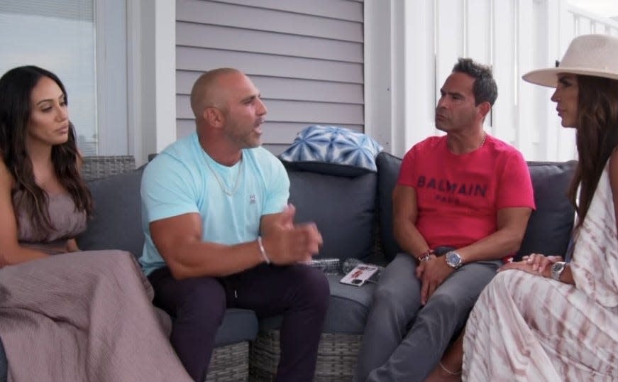 Melissa Gorga, Joey Gorga, Louie Ruelas and Teresa Giudice on the March 28 episode of "The Real Housewives of New Jersey."