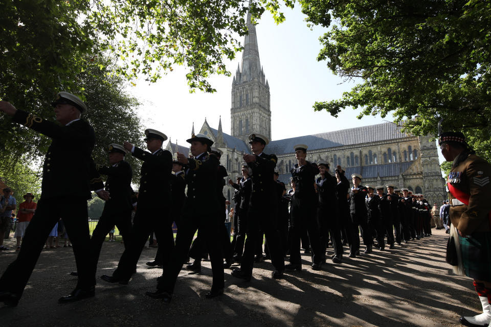 Royal Navy personnel on the march through Salisbury city centre (Picture: PA)