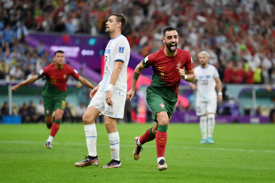 Bruno Fernandes of Portugal celebrates after scoring from the spot (Getty Images)