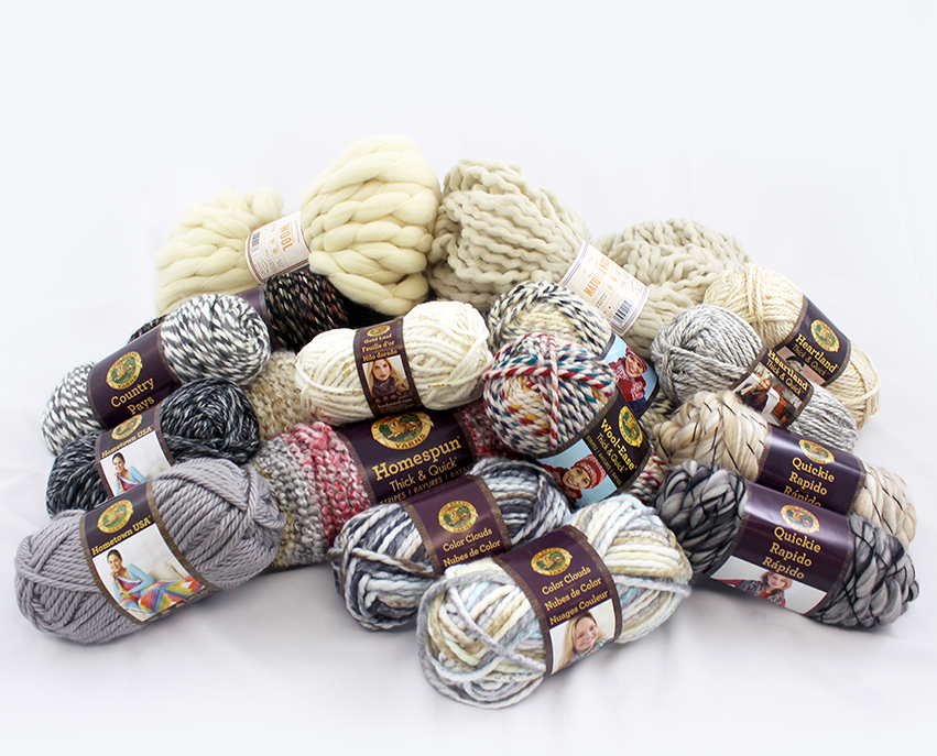 An assortment of chunky yarn from the Lion Brand Yarn Company in Lyndhurst.