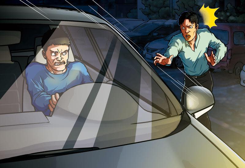 A女遇害當晚，凶手何承翰（左）開著她的車，在路上被A女丈夫（右）遇到。