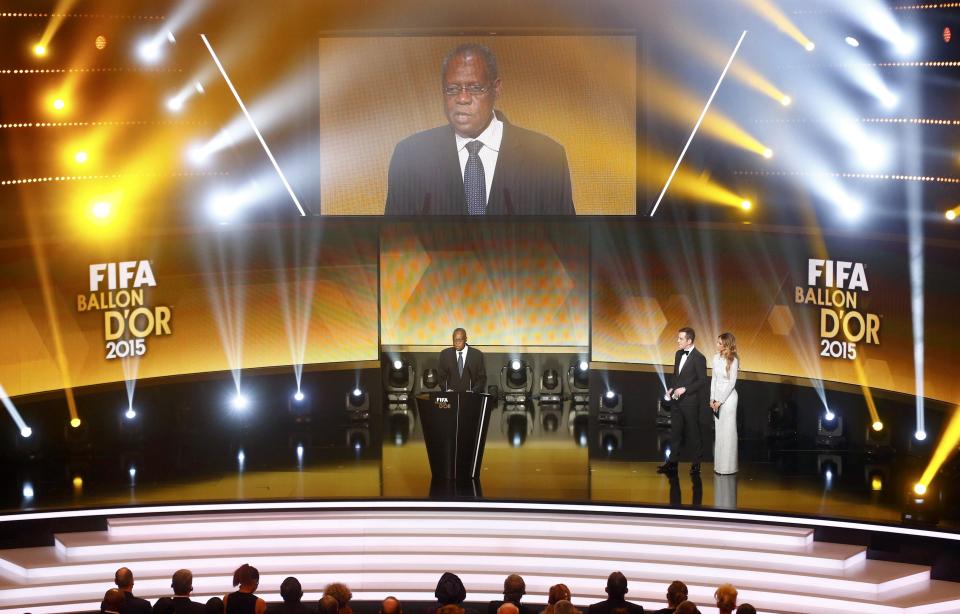 FIFA acting president Hayatou addresses the participants of the FIFA Ballon d'Or 2015 awards ceremony in Zurich