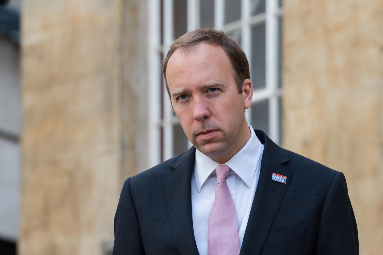 LONDON, UNITED KINGDOM - SEPTEMBER 20, 2020: Secretary of State for Health and Social Care Matt Hancock speaks to media outside the BBC Broadcasting House in central London before appearing on The Andrew Marr Show on 20 September, 2020 in London, England.- PHOTOGRAPH BY Wiktor Szymanowicz / Barcroft Studios / Future Publishing (Photo credit should read Wiktor Szymanowicz/Barcroft Media via Getty Images)