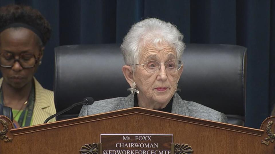 PHOTO: Rep. Virginia Foxx, R-N.C., speaks at the House Committee on Education and the Workforce, May 23, 2024, in Washington.  (Pool/ABC News)