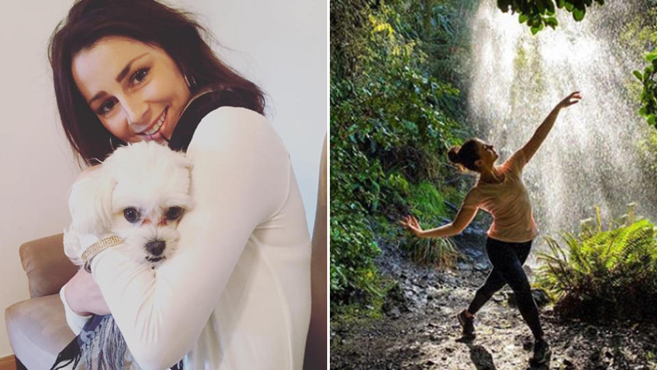 Picture of dance teacher Kelsey Davidson with a dog and a photo of her dancing near Mt Somers in South Canterbury.