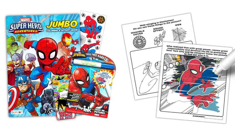 Best Marvel toys: Spider-Man Imagine Ink Coloring Book Set.