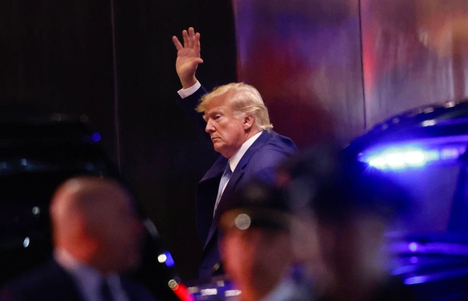 Former President Donald Trump arrives at Trump Tower in New York on April 12.