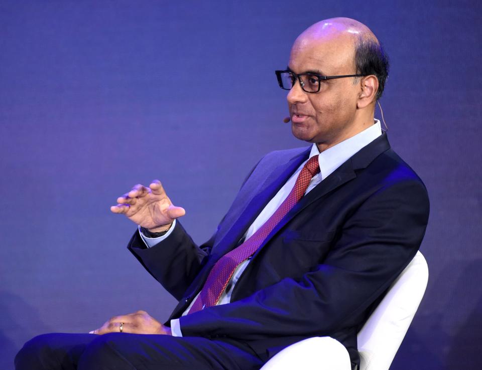 Singapore's Deputy Prime Minister Tharman Shanmugaratnam speaks at a panel discussion during the Bloomberg New Economy Forum in Singapore on November 7, 2018. (Photo by ROSLAN RAHMAN / AFP)        (Photo credit should read ROSLAN RAHMAN/AFP via Getty Images)