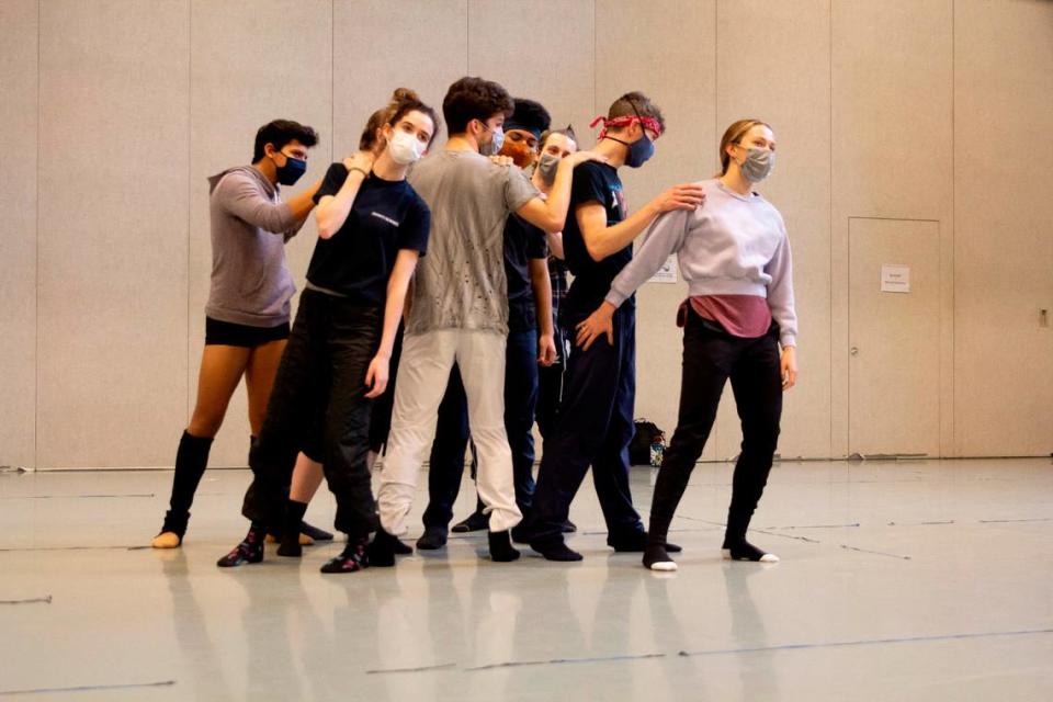 Charlotte Ballet dancers rehearse in studio for “Innovative: Direct from the LAB.” The show combines Charlotte Ballet’s annual Innovative Works program with its Choreographic LAB event. Charlotte area residents helped select two of the pieces in the show.