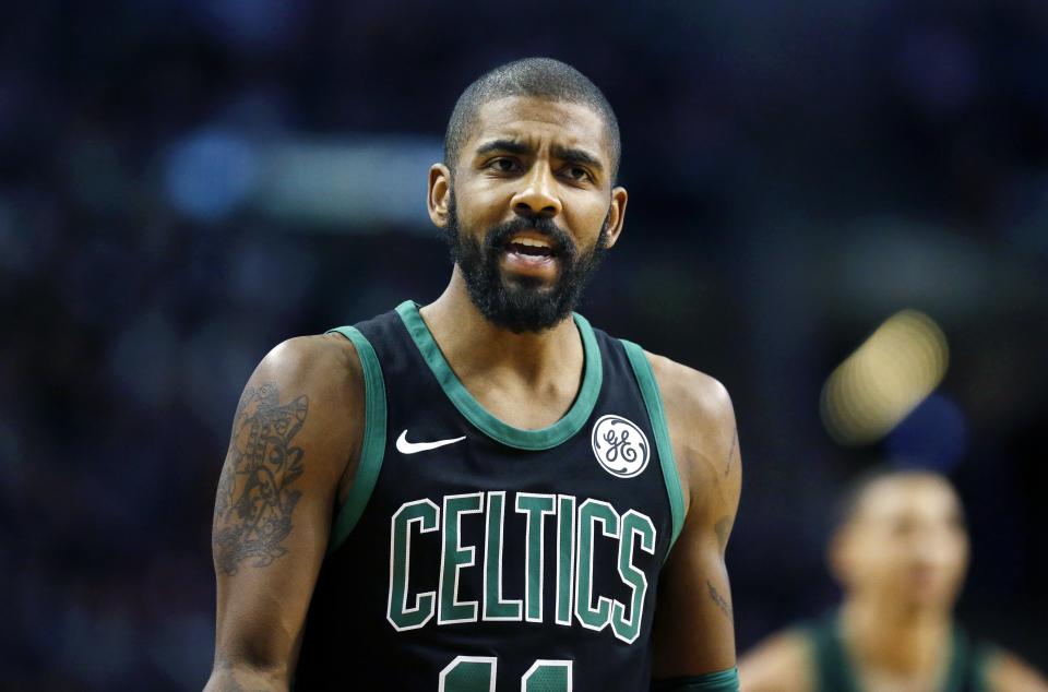 Kyrie Irving takes joy in marketing false science to his young fans. (AP)