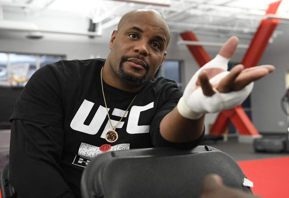 LAS VEGAS, NEVADA - AUGUST 15: Daniel Cormier has his hands wrapped prior to his fight during the UFC 252 event at UFC APEX on August 15, 2020 in Las Vegas, Nevada. (Photo by Mike Roach/Zuffa LLC)