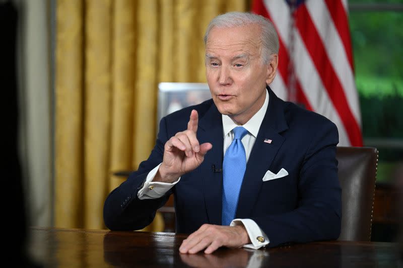 U.S. President Biden delivers a speech about bipartisan legislation that lifts federal government's $31.4 trillion debt ceiling