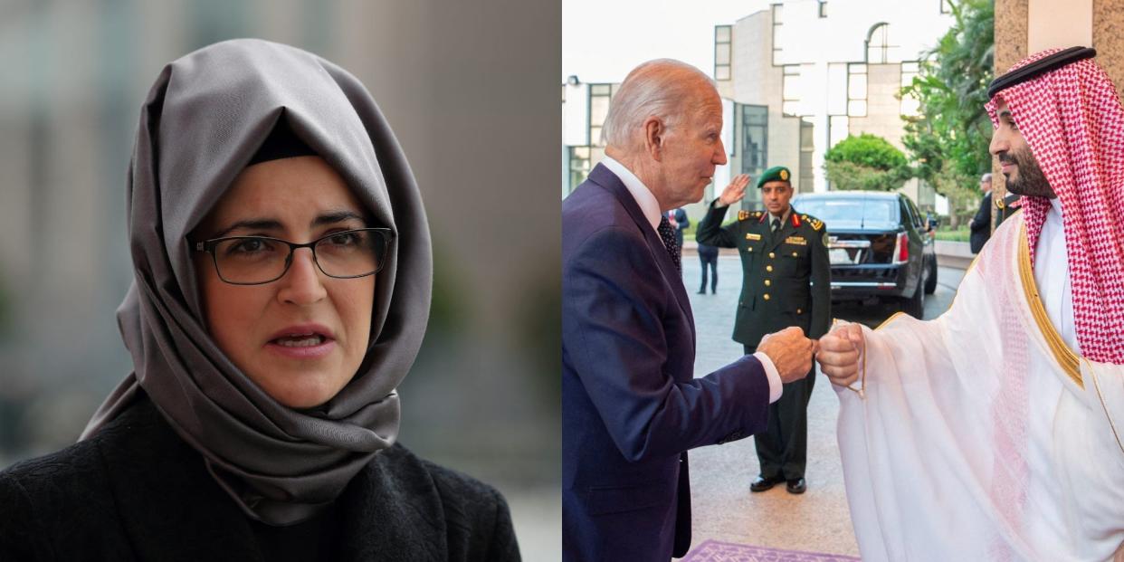 Hatice Cengiz; President Joe Biden and Saudi Crown Prince Mohammed bin Salman