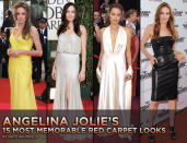 Before she became a bona fide big-screen star, Angelina Jolie was known for the edgy ensembles she wore to movie premieres. As the natural beauty has matured, so has her sense of style. Before you head to the theater this weekend to see her in <a href="http://movies.yahoo.com/movie/1810072508/info" data-ylk="slk:Salt;elm:context_link;itc:0;sec:content-canvas" class="link ">Salt</a>, take a look at the A-lister's 15 most memorable red carpet looks.