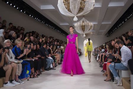 A model presents a creation from the Ralph Lauren Spring/Summer 2015 collection during New York Fashion Week September 11, 2014. REUTERS/Lucas Jackson