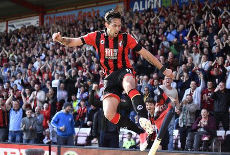 Britain Soccer Football - AFC Bournemouth v Middlesbrough - Premier League - Vitality Stadium - 22/4/17 Bournemouth's Charlie Daniels celebrates scoring their fourth goal Reuters / Dylan Martinez Livepic