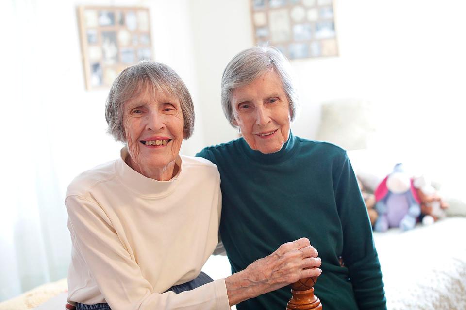 Identical twin sisters Helen Lydeard, left, and Anna Dyer, right, 95, are longtime residents of Winslow Village in Marshfield. Friday, Sept. 23, 2022.