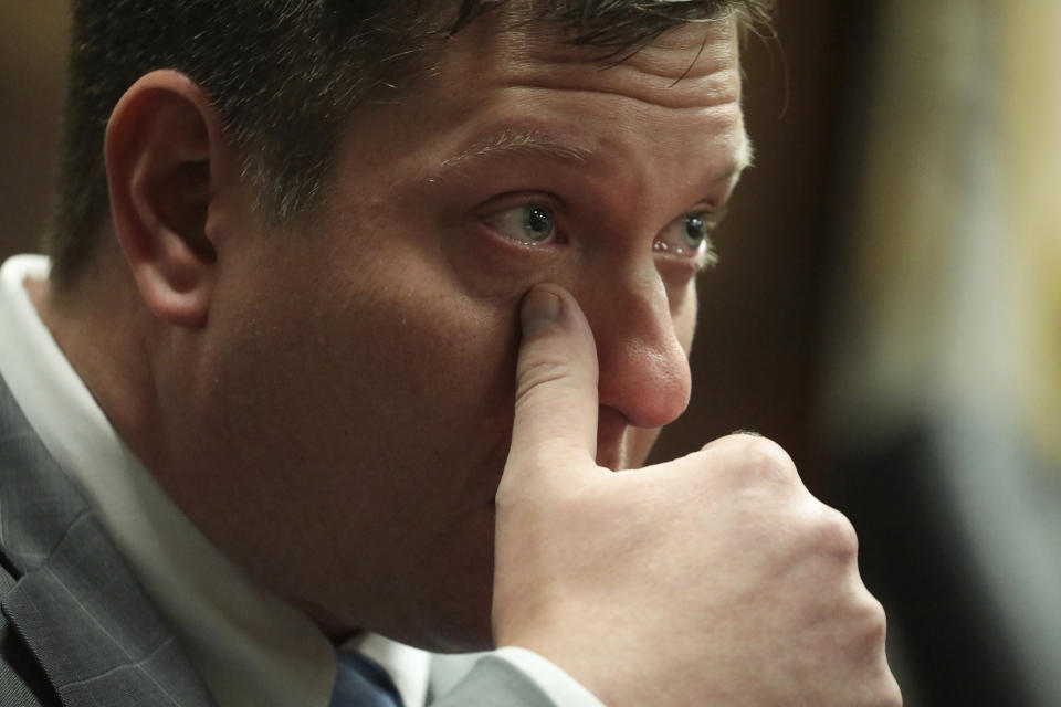 Chicago police officer Jason Van Dyke testifies on Tuesday, Oct. 2, 2018, during his first degree murder trial for the shooting death of Laquan McDonald at the Leighton Criminal Court Building in Chicago. (Antonio Perez/ Chicago Tribune via AP, Pool)