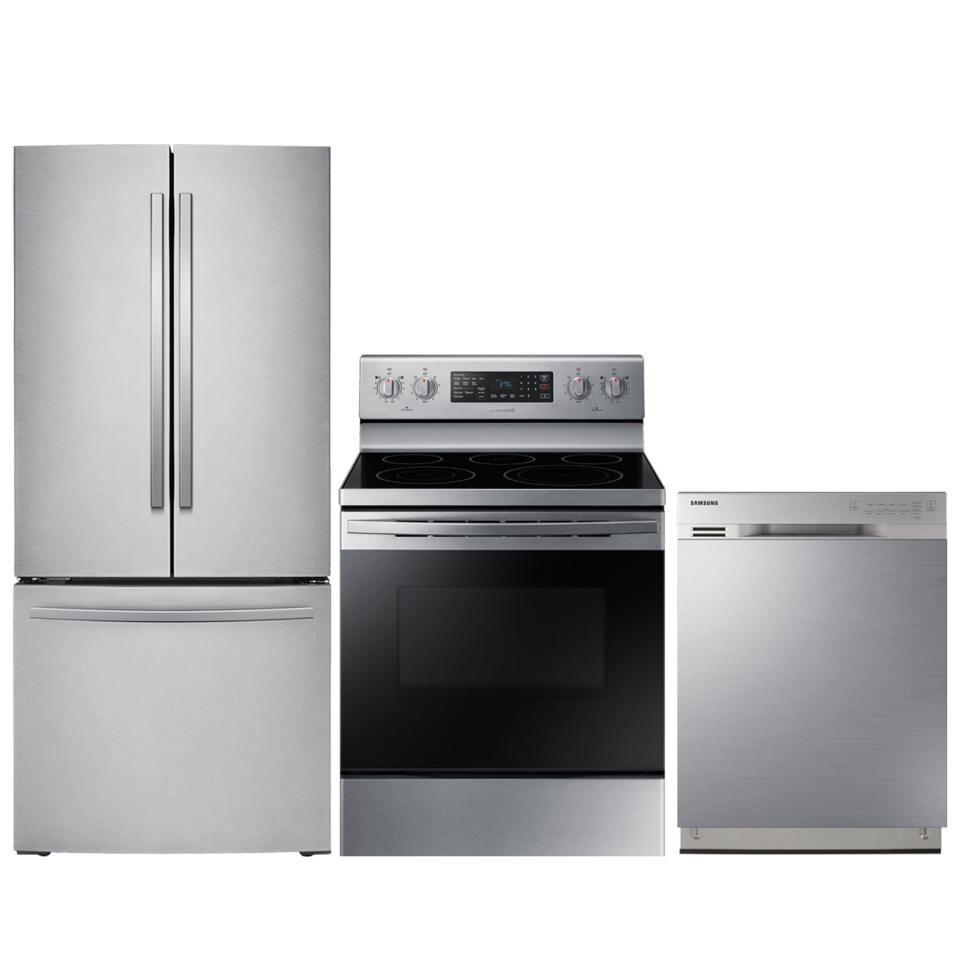 Samsung French Door Refrigerator; Electric Range; Dishwasher Package. Image via Best Buy.