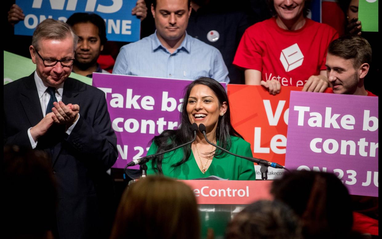 Dame Priti at a Vote Leave rally in 2016