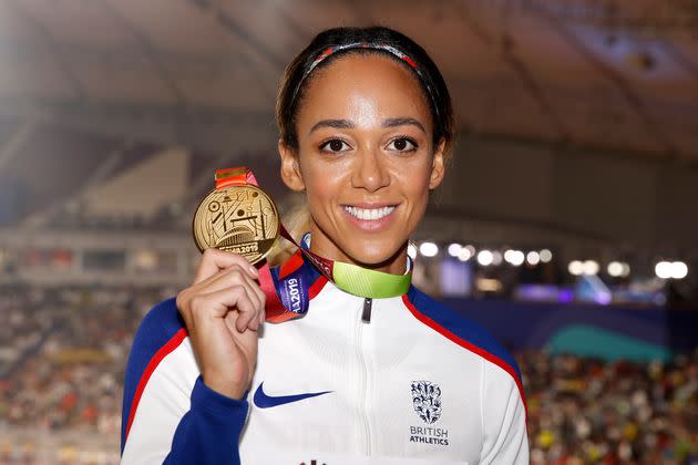 Johnson-Thompson with her Gold medal for the heptathlon during the 2019 IAAF World Championships  (Photo: Martin Rickett - PA Images via Getty Images)