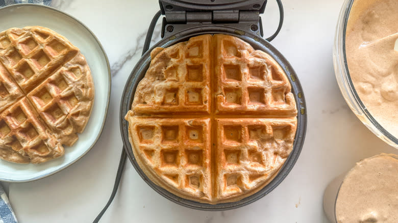 cooked waffle in iron