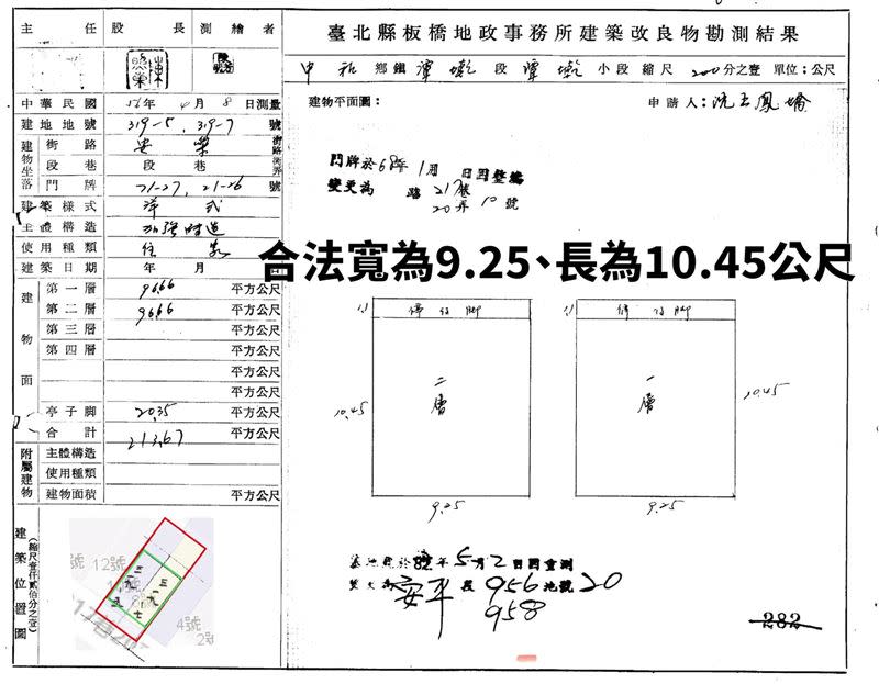 張智倫家族透天厝合法建築範圍「寬為9.25公尺、長為10.45公尺」（圖／翻攝自李正皓臉書）