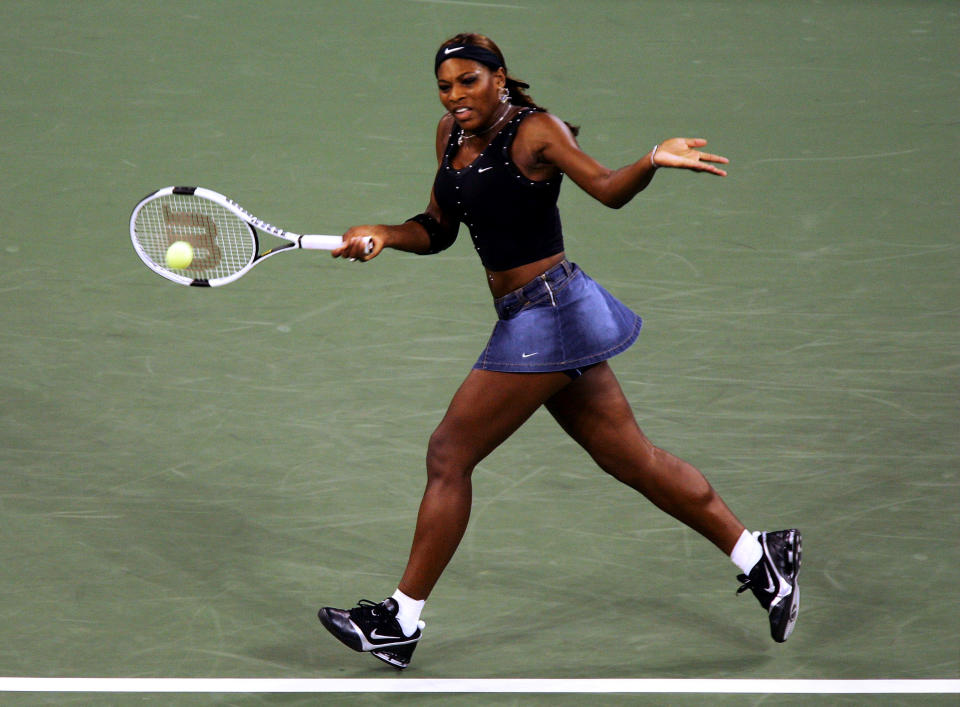 Returning&nbsp;a shot during her match against Sandra Kleinova during the US Open on Aug. 30, 2004.&nbsp;