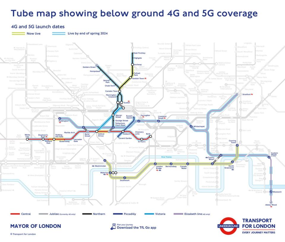 As of September 8, this is where you can get 4G and 5G below ground on the Tube (TFL)