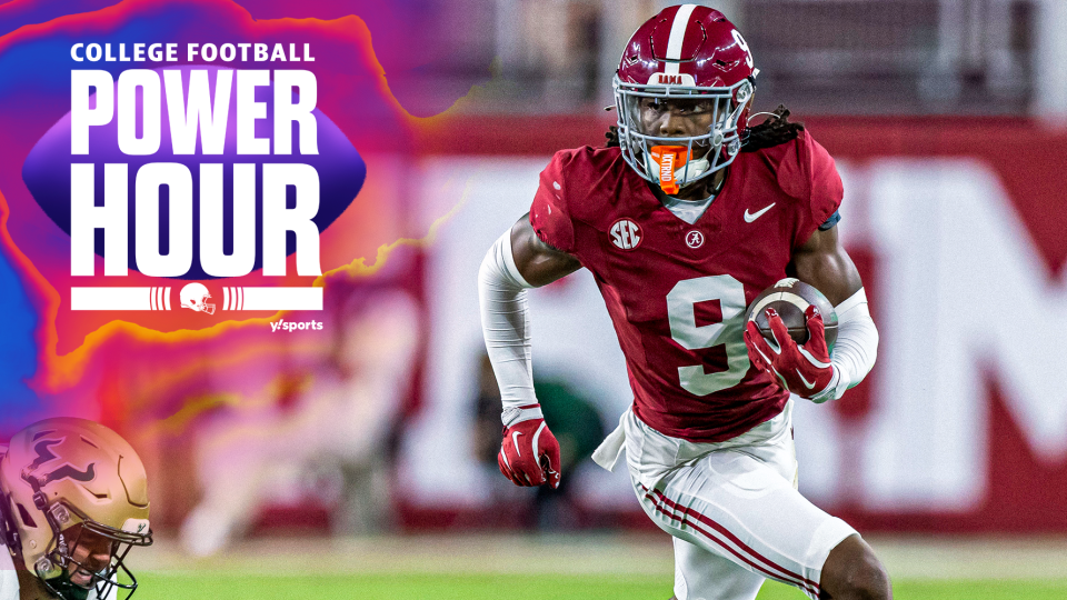 Alabama defensive back Jaylen Mbakwe (9) returns a punt for 28 yards against South Florida during the second half of their game in Tuscaloosa, Ala. (AP Photo/Vasha Hunt)